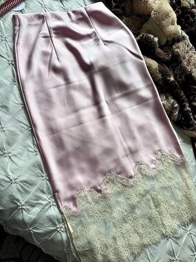 Joie Pink Satin & Lace MIDI Skirt.